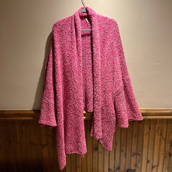 Free People BFF Cardigan Sweater Sz M Slouchy Oversized Cozy Pink Open Front - Picture 1 of 6